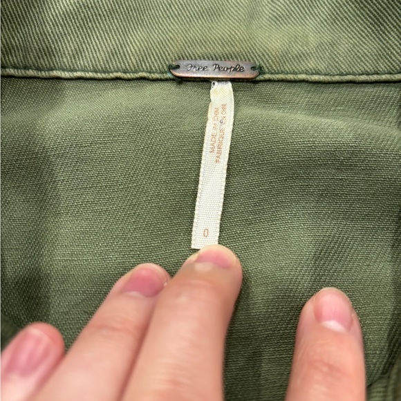 SOLD- Free People Distressed Denim Jacket Green Army Women’s  XS 0 Pretty Little - Picture 12 of 16